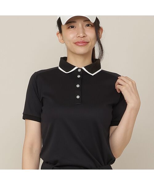 NS23 par Nissa Golf / エヌエス23・パー・ニッサゴルフ ポロシャツ | 【Women's/吸水速乾/UVカット/接触冷感】ロゴ編み半袖ポロシャツ(ブラック)
