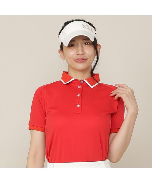 NS23 par Nissa Golf / エヌエス23・パー・ニッサゴルフ ポロシャツ | 【Women's/吸水速乾/UVカット/接触冷感】ロゴ編み半袖ポロシャツ(レッド)