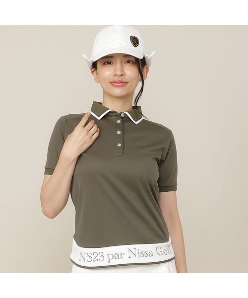 NS23 par Nissa Golf / エヌエス23・パー・ニッサゴルフ ポロシャツ | 【Women's/吸水速乾/UVカット/接触冷感】ロゴ編み半袖ポロシャツ(カーキ)