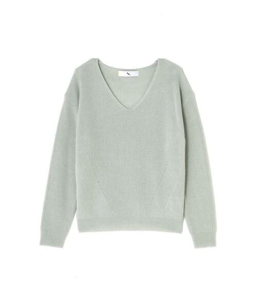 ＊＊N.Natural Beauty Basic / エヌ ナチュラルビューティーベーシック ニット・セーター | ハイゲージアゼVネックニット（ライトグリーン）