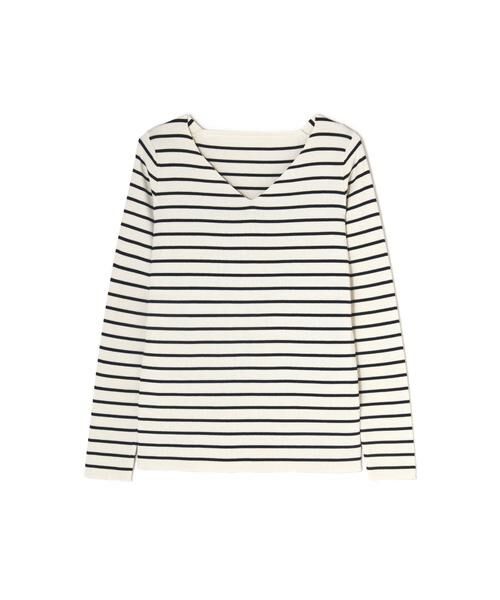 ＊＊N.Natural Beauty Basic / エヌ ナチュラルビューティーベーシック ニット・セーター | 総針Vネックニット（ボーダー3）