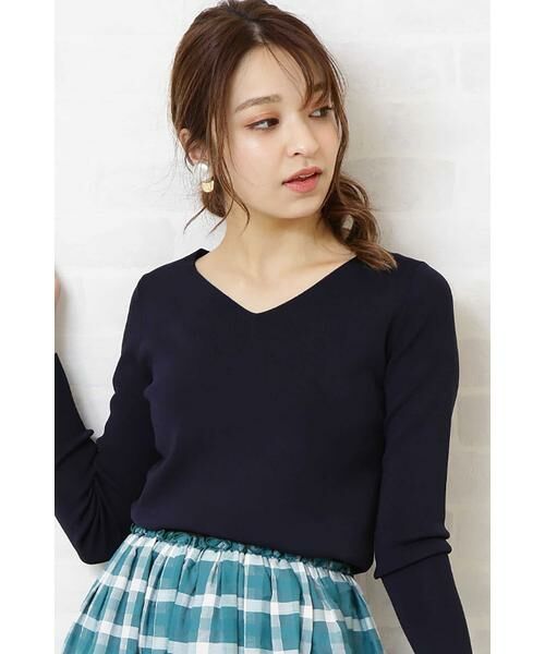 ＊＊N.Natural Beauty Basic / エヌ ナチュラルビューティーベーシック ニット・セーター | 総針Vネックニット（ネイビー）