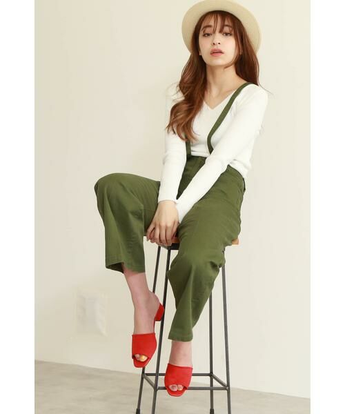 ＊＊N.Natural Beauty Basic / エヌ ナチュラルビューティーベーシック パンツ | サスペンダー付ワイドデニムパンツ（カーキ）