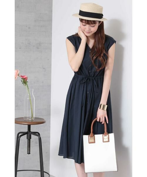 ＊＊N.Natural Beauty Basic / エヌ ナチュラルビューティーベーシック ワンピース | コットンローンミモレワンピース（ネイビー）