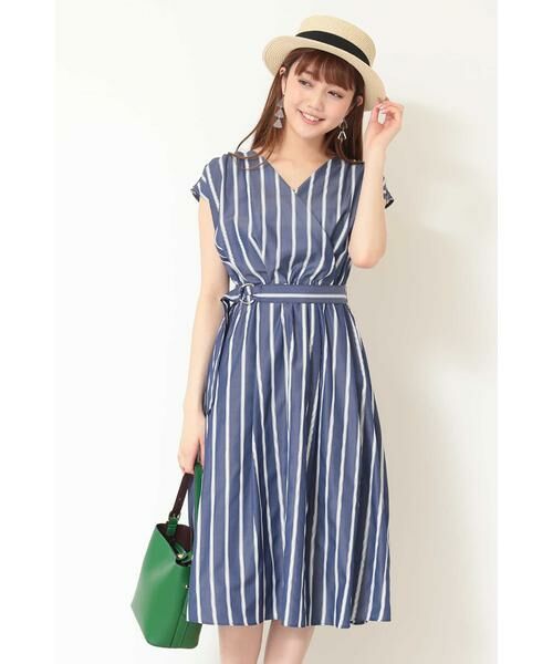 ＊＊N.Natural Beauty Basic / エヌ ナチュラルビューティーベーシック ワンピース | カシュクールノースリーブワンピース（ストライプ1）