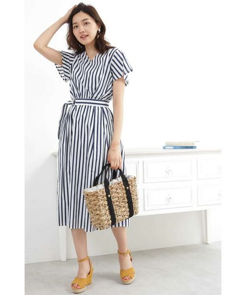 elu. babystylelab ネイビー フレアスリーブ Aラインワンピース STORY掲載》配色フレアスリーブニットワンピース【洗濯機洗い可