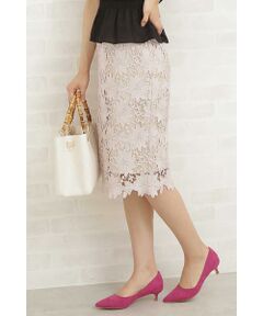 ビッグフラワーケミカルレースタイトスカート