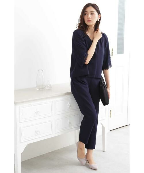 ＊＊N.Natural Beauty Basic / エヌ ナチュラルビューティーベーシック ワンピース | ポーチ付レーススリーブセットアップ（トラベル）（ネイビー）