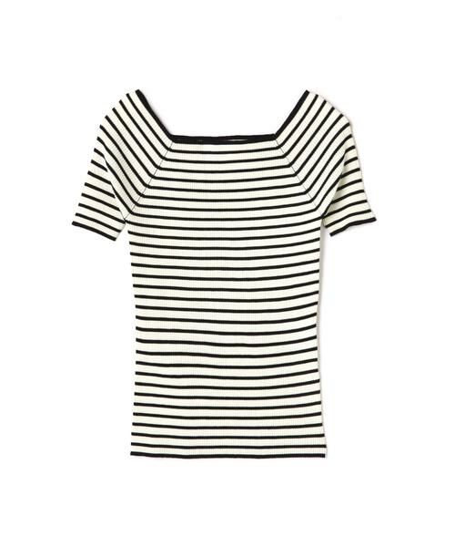 ＊＊N.Natural Beauty Basic / エヌ ナチュラルビューティーベーシック ニット・セーター | スクエアネックリブニット（オフ×ブラックボーダー1）