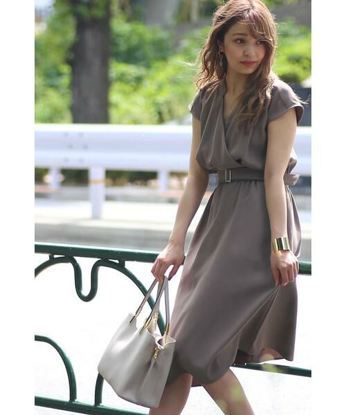 ベルト付き♪ とろみカシュクールワンピース M ナチュラルビューティーベーシック ベルト付き♪ とろみカシュクールワンピース M ナチュラル