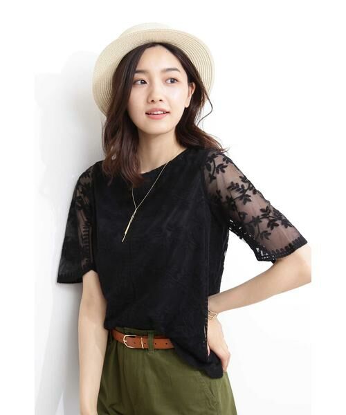 ＊＊N.Natural Beauty Basic / エヌ ナチュラルビューティーベーシック シャツ・ブラウス | ヴィンテージレース半袖ブラウス（ブラック）