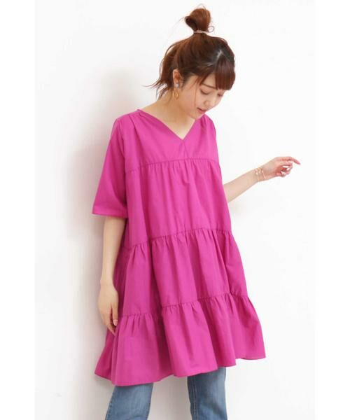 ＊＊N.Natural Beauty Basic / エヌ ナチュラルビューティーベーシック シャツ・ブラウス | ティアードチュニックコットンブラウス（ピンク）