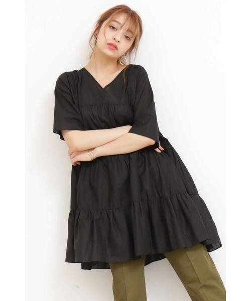 ＊＊N.Natural Beauty Basic / エヌ ナチュラルビューティーベーシック シャツ・ブラウス | ティアードチュニックコットンブラウス（ブラック）