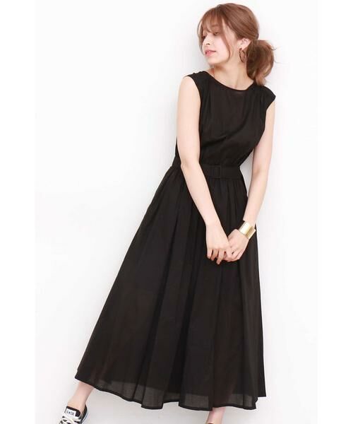 ＊＊N.Natural Beauty Basic / エヌ ナチュラルビューティーベーシック ワンピース | ベルト付リラックスマキシワンピース（ブラック）