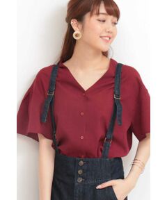 Vネックフレアスリーブブラウス