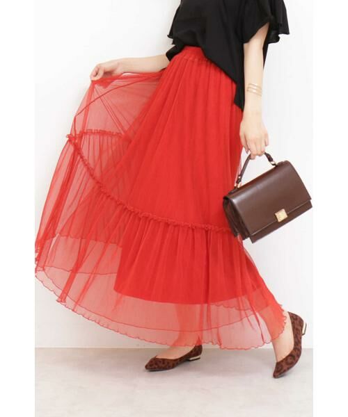 ＊＊N.Natural Beauty Basic / エヌ ナチュラルビューティーベーシック スカート | チュールプリーツマキシスカート（オレンジ）