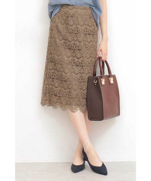 ＊＊N.Natural Beauty Basic / エヌ ナチュラルビューティーベーシック スカート | ケミカルスカラップレーススカート（カーキ）