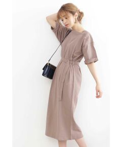 ベルト付ボートネックＴシャツワンピース