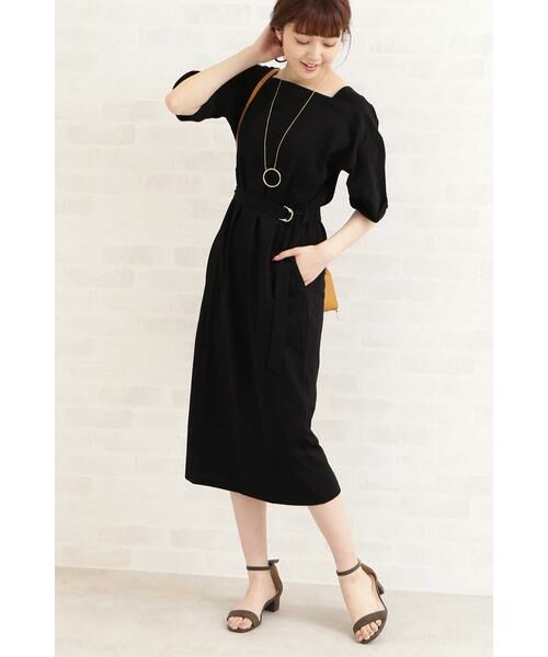 ＊＊N.Natural Beauty Basic / エヌ ナチュラルビューティーベーシック ワンピース | ベルト付ボートネックＴシャツワンピース | 詳細3