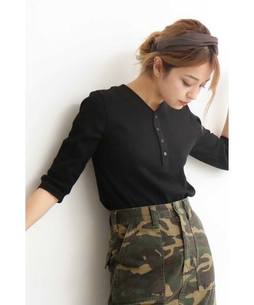 ＊＊N.Natural Beauty Basic / エヌ ナチュラルビューティーベーシック カットソー | ワッフルヘンリーネックカットソー（ブラック）