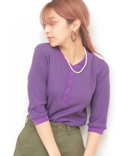 ＊＊N.Natural Beauty Basic / エヌ ナチュラルビューティーベーシック カットソー | ワッフルヘンリーネックカットソー（パープル）
