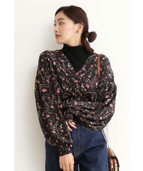 ＊＊N.Natural Beauty Basic / エヌ ナチュラルビューティーベーシック シャツ・ブラウス | ヴィンテージフラワーカシュクールブラウス（ブラック1）