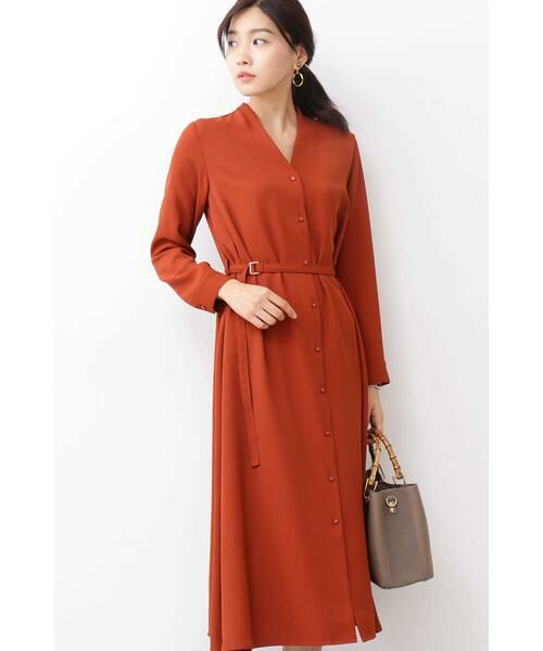 ＊＊N.Natural Beauty Basic / エヌ ナチュラルビューティーベーシック ワンピース | Aラインミモレタイトベルトワンピース（オレンジ）