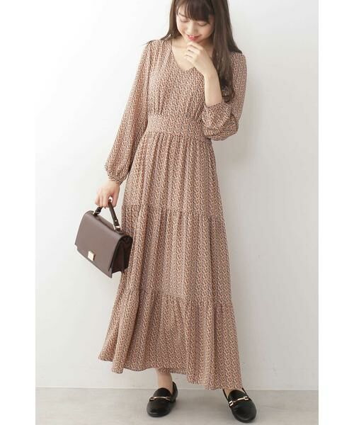 ＊＊N.Natural Beauty Basic / エヌ ナチュラルビューティーベーシック ワンピース | プチフルールマキシワンピース（ベージュベースフラワー1）