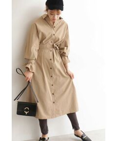 ギャザースリーブシャツワンピース