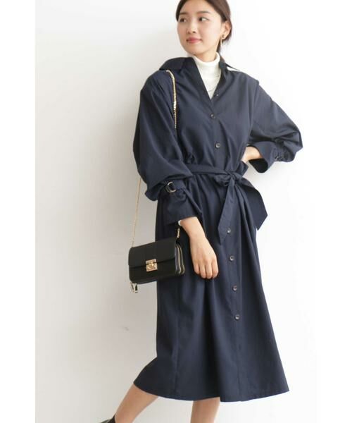 ＊＊N.Natural Beauty Basic / エヌ ナチュラルビューティーベーシック ワンピース | ギャザースリーブシャツワンピース（ネイビー）