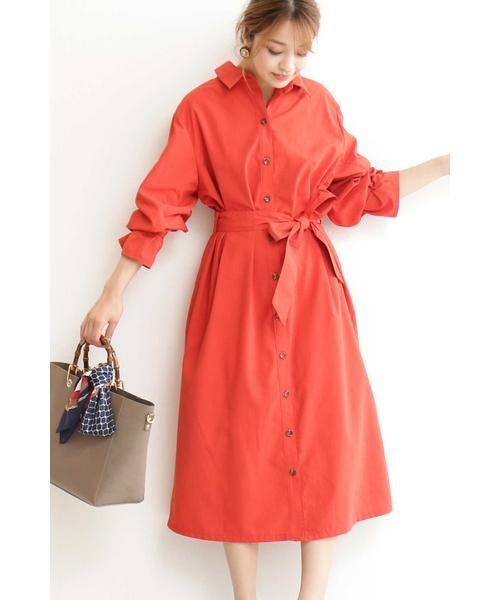 ＊＊N.Natural Beauty Basic / エヌ ナチュラルビューティーベーシック ワンピース | ギャザースリーブシャツワンピース（オレンジ）