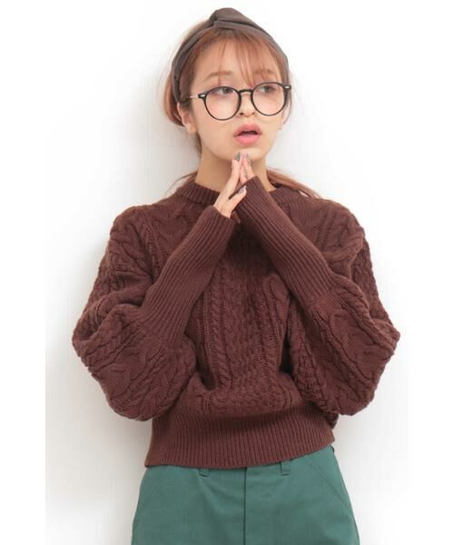 ＊＊N.Natural Beauty Basic / エヌ ナチュラルビューティーベーシック ニット・セーター | ケーブルマトンスリーブニット（ブラウン）