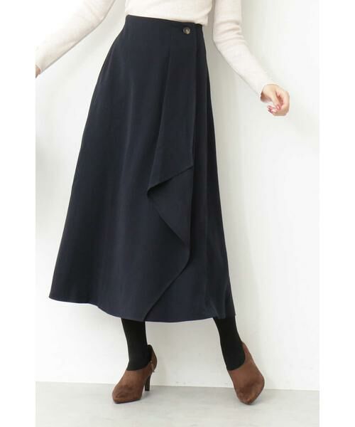 ＊＊N.Natural Beauty Basic / エヌ ナチュラルビューティーベーシック スカート | ラップフリルミモレスカート（ネイビー）
