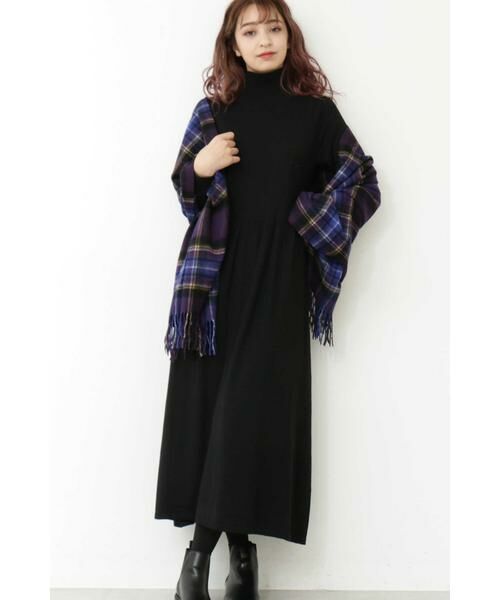 ＊＊N.Natural Beauty Basic / エヌ ナチュラルビューティーベーシック ワンピース | ハイネックニットマキシワンピース（ブラック）