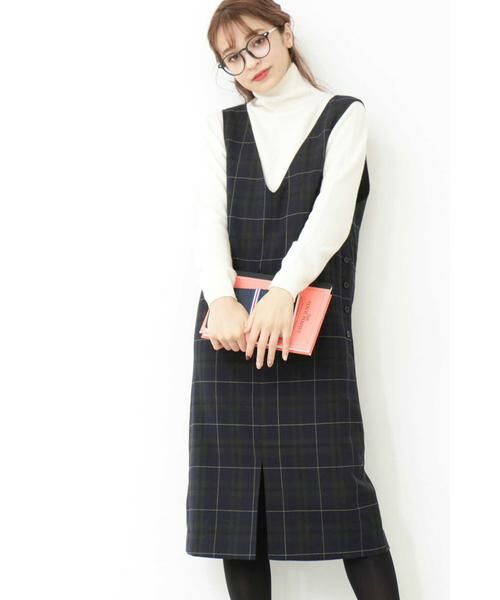 ＊＊N.Natural Beauty Basic / エヌ ナチュラルビューティーベーシック ワンピース | チェック裏起毛ワンピース（ネイビーチェック1）