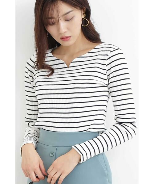 ＊＊N.Natural Beauty Basic / エヌ ナチュラルビューティーベーシック カットソー | キーネックテレコカットソー（ボーダー1）