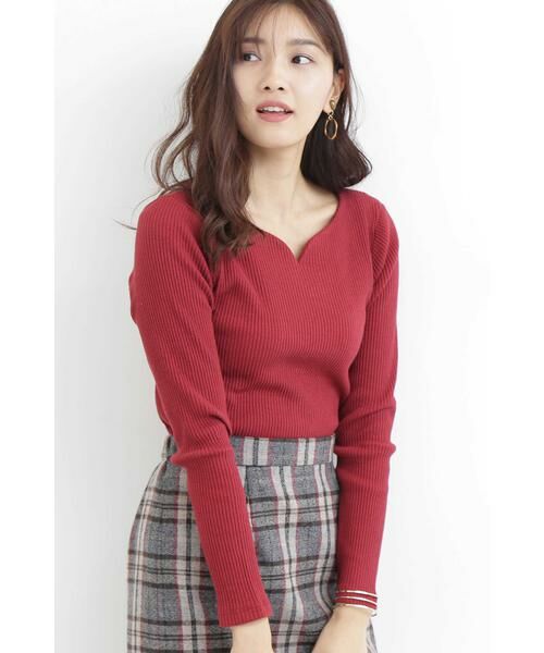 ＊＊N.Natural Beauty Basic / エヌ ナチュラルビューティーベーシック カットソー | キーネックテレコカットソー（レッド）