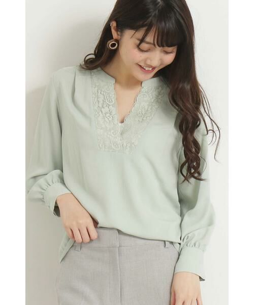 ＊＊N.Natural Beauty Basic / エヌ ナチュラルビューティーベーシック シャツ・ブラウス | レースネックブラウス（ライトグリーン）