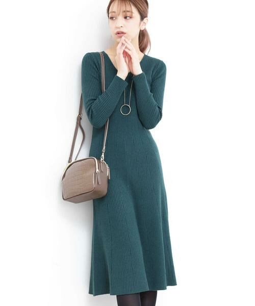 ＊＊N.Natural Beauty Basic / エヌ ナチュラルビューティーベーシック ワンピース | リブフレアワンピース（グリーン）