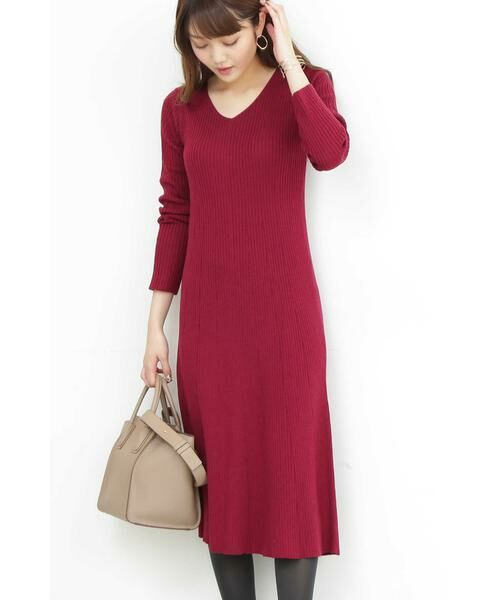 ＊＊N.Natural Beauty Basic / エヌ ナチュラルビューティーベーシック ワンピース | リブフレアワンピース（ボルドー）