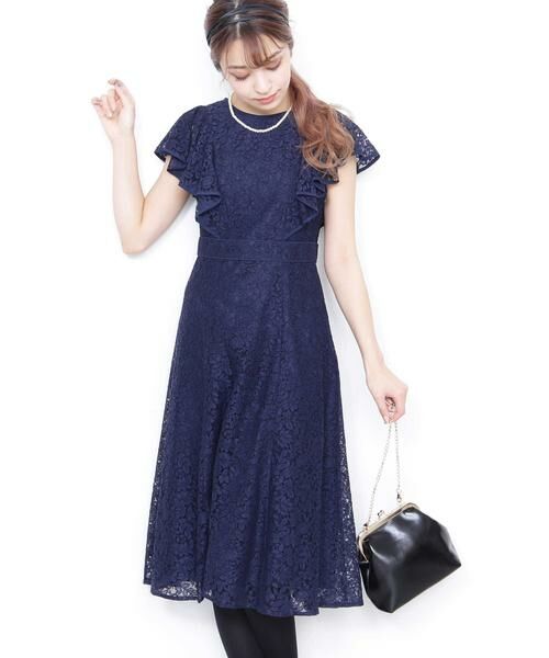 ＊＊N.Natural Beauty Basic / エヌ ナチュラルビューティーベーシック ワンピース | バックボタンレースワンピース（ネイビー）