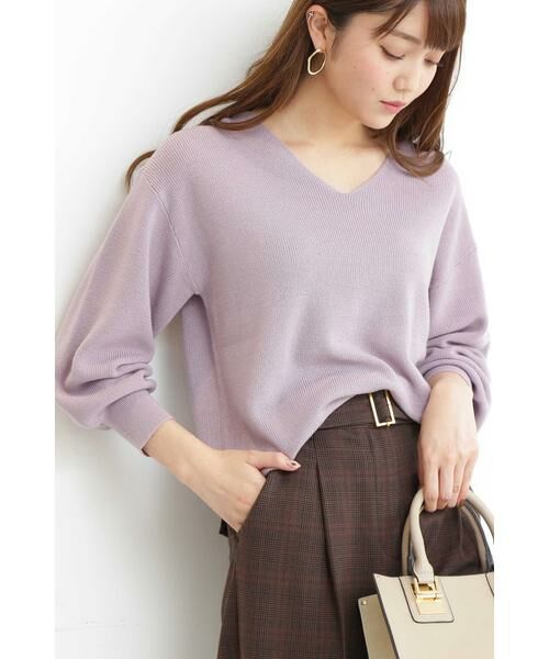 ＊＊N.Natural Beauty Basic / エヌ ナチュラルビューティーベーシック ニット・セーター | ウールベーシックⅢVネックニット（パープル）