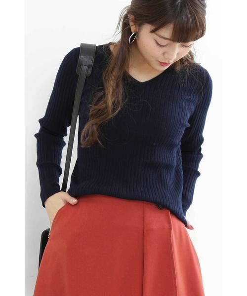 ＊＊N.Natural Beauty Basic / エヌ ナチュラルビューティーベーシック ニット・セーター | ウールベーシックⅢVネックリブニット（ネイビー）