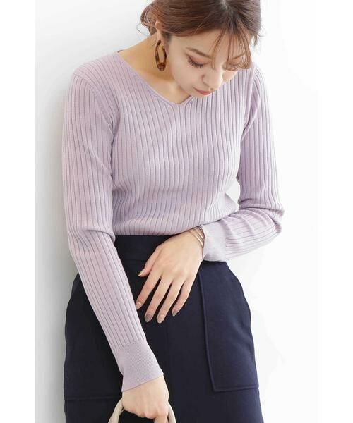 ＊＊N.Natural Beauty Basic / エヌ ナチュラルビューティーベーシック ニット・セーター | ウールベーシックⅢVネックリブニット（パープル）
