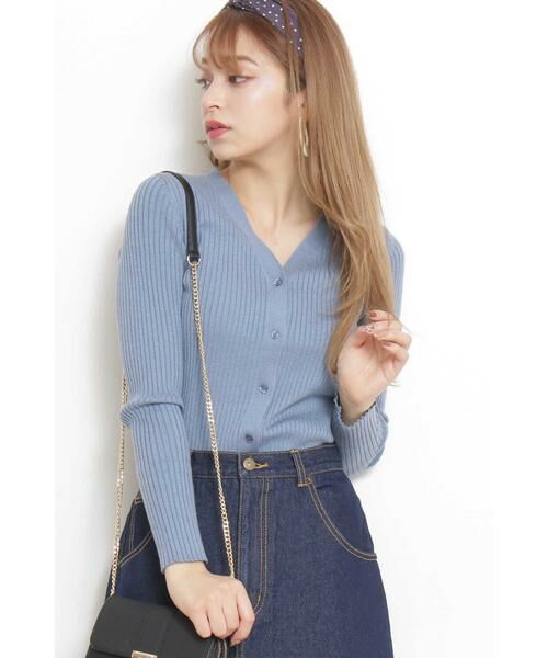 ＊＊N.Natural Beauty Basic / エヌ ナチュラルビューティーベーシック カーディガン・ボレロ | Vネックリブカーディガン（ブルー）