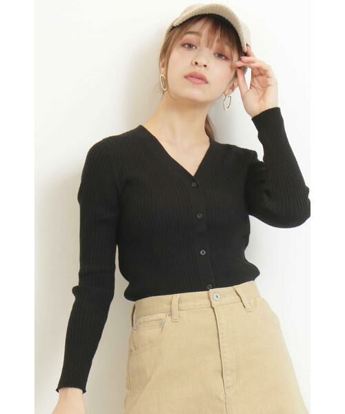 ＊＊N.Natural Beauty Basic / エヌ ナチュラルビューティーベーシック カーディガン・ボレロ | Vネックリブカーディガン（ブラック）