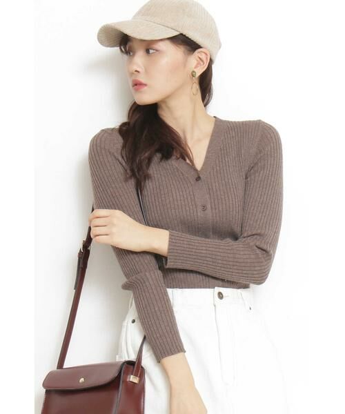 ＊＊N.Natural Beauty Basic / エヌ ナチュラルビューティーベーシック カーディガン・ボレロ | Vネックリブカーディガン（モカベージュ）