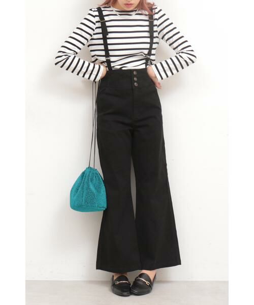 ＊＊N.Natural Beauty Basic / エヌ ナチュラルビューティーベーシック パンツ | サスペンダー付ハイウエストワイドデニムパンツ（ブラック）