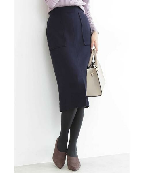 ＊＊N.Natural Beauty Basic / エヌ ナチュラルビューティーベーシック スカート | ウールサキソニーフロントスリットスカート（ネイビー）