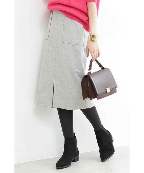 ＊＊N.Natural Beauty Basic / エヌ ナチュラルビューティーベーシック スカート | ウールサキソニーフロントスリットスカート（グレー）